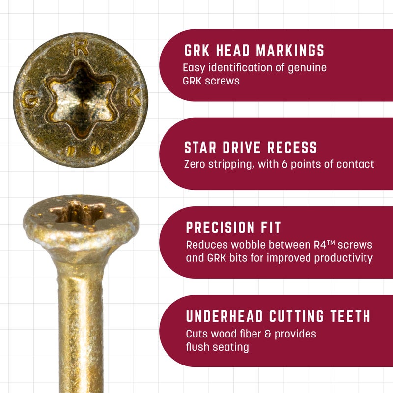 GRK Fasteners R4#9 x 1-1/2 Inch, Multi-Purpose Framing Screws, 820 PCS, Rust Resistant Climatek Coating, Outdoor Fencing and Deck Screws, Fast Bite Tip, Star Drive Recess, T-25 Bit Included, Gold - Image 2